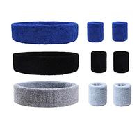 9 Pieces Sweatbands Set, Includes 3 Pieces Sports Headband and 6 Pieces Wristbands, Polyester Blend, Colorful Cotton, for Men and Women, Athletic Bands for Basketball, Tennis, Working Out