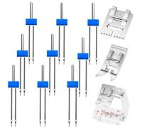 9 Pieces Twin Needles Double Needles with 3 Pieces Different Presser Foot for Household Sewing Machine, 3 Size 2/90 3/90 4/90 with Plastic Box