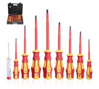 9 Pieces VDE Screwdriver Set Slotted Phillips Pozi | VDE 1000 V | 9 pieces | 8 screwdrivers + voltage tester | slot PH PZ | magnetic | with case | electrical installation