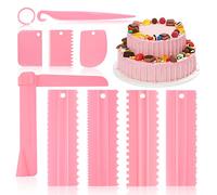 9 Piezas Peine Para Decorar Tartas, con Herramienta Ajustable y Espátula de Goma de Silicona Para Decoración de Pasteles, Raspador Más Para Glaseado de Tartas Hornear de Pastel de Fudge Cocina, Rosado