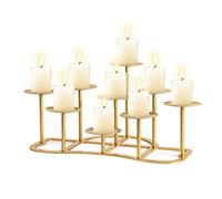 9 Pillar Fireplace Candelabra for Inside Fireplace - Gold Metal Fireplace Candle Holder for Tealight Pillar Candles Stand Iron Table Centrepiece Mantle Floor Decor (Gold, 9 Branch)