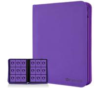 9 Pocket Card Binder,360 Pockets Trading Card Holder Book, Premium PU Cover Zip Folder Binder,Side Loading Carrying Case Binder Album for TCG,MTG,Sports Cards,Game Cards (Purple)