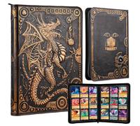 9 Pocket Card Binder-Premium Zip Trading Card Binder-Collector Album Binder-3D Dragon PU Leather Card Folder-360 Double Sided Pocket for TCG、MTG、Lorcana、Pokmon、Sports Cards Safe Storage（Red Copper)