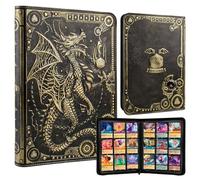 9 Pocket Card Binder-Premium Zip Trading Card Binder-Collector Album Binder-3D Dragon PU Leather Card Folder-360 Double Sided Pocket for TCG、MTG、Lorcana、Pokmon、Sports Cards Safe Storage（Bronze)