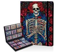 9 Pocket Card Binder, Waterproof Trading Card Folders with Double Sided Pockets, 900 Card Collection Binder for Game Cards/Most Standard Size Cards/Sports Cards, Skull Roses