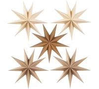 9-Pointed 12 Inch Paper Star Lanterns Christmas Decorations 5PCS, Kizozo Hanging Paper Stars Christmas Ornaments for Indoor/Outdoor Windows, Christmas Tree Ornaments in Brown, White & Khaki