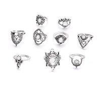 9 Retro Boho Hollow Geometric Moon Ring Set Ladies Sculpture Knuckle midi Ring Convenient Design