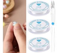 9 Rolls Elastic String for Bracelets 0.5mm 0.8mm 1mm Clear Bracelet Strings with 2 Bead Needles and 1 Cutter, Invisible Nylon Thread Elastic for Bracelet Necklaces Jewellery Making