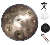 9 s Handpan Drum, 22" D Minor Steel Drum Percussion for Yoga/Meditation/Zen Education, Steel Tongue Drum with Soft Hand Pan Bag, 2 Mallets, Handpan Stand, Dust- Cloth,Gold