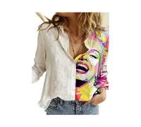 (9, S) Women Spring And Autumn Long Sleeve Polo Neck Fashion Print Loose Relaxed Comfortable Slim Elegant Commuter Popular Tops