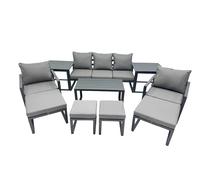 9 Seat Aluminium Lounge 3 Seat Sofa Coffee Table Sets with 4 Stools Fimous Dark Grey One Size