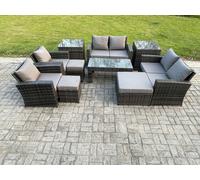 9 Seater Dark Grey Mixed High Back Rattan Sofa Set Coffee Table Garden Furniture Outdoor Patio With Love Sofa Arm Chairs Footstools Side Tables Fimous Dark Grey One Size