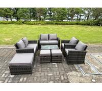 9 Seater Dark Grey Mixed High Back Rattan Sofa Set Oblong Coffee Table Garden Furniture Outdoor Patio Fimous Dark Grey One Size