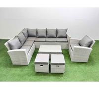 9 Seater Garden Outdoor PE Rattan Furniture Set with 2 Small Stools Fimous Light Grey One Size
