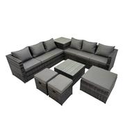 9 Seater Garden Outdoor Rattan Furniture Set & 3 Stools Fimous Dark Grey One Size