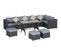 9 Seater Garden Rattan Furniture 10-Piece Rattan Corner Dining Sofa Set