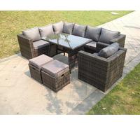 9 Seater Grey Rattan Corner Sofa Set Dining Table Chair Foot Rest Garden Furniture Outdoor Fimous Dark Grey One Size