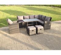 9 Seater High Back Dark Mixed Grey Rattan Corner Sofa Set Outdoor Furniture Rectangular Dining Table Fimous Dark Grey One Size