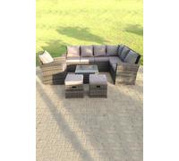9 Seater High Back Rattan Corner Sofa With Square Coffee Table Footstools With Chair Fimous Dark Grey One Size