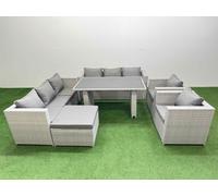 9 Seater Outdoor Dining Table 3 Seater Sofa Set with Big Stool Fimous Light Grey One Size
