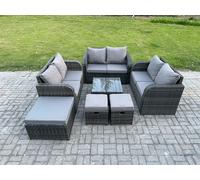 9 Seater Outdoor Garden Furniture Sets Wicker Rattan Furniture Sofa Sets with Square Coffee Table Love seat Sofa 3 Footstools Fimous Dark Grey One Size