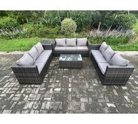 9 Seater Outdoor Lounge Sofa Set Wicker PE Rattan Garden Furniture Set with Oblong Coffee Table Side Table Dark Grey Mixed Fimous Dark Grey One Size