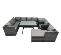 9-seater Outdoor PE Rattan Sofa Set with with 2 Chair Stool Side Table Fimous Dark Grey One Size