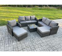 Fimous 9 Seater Outdoor Rattan Garden Furniture Set Conservatory Patio Sofa Coffee Table With 2 Big Footstool Dark Grey Mixed