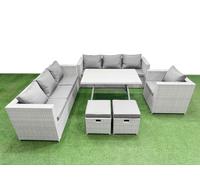 9-seater Patio 3 Seater Sofa Armchair Set with 2 Small Stools Fimous Light Grey One Size