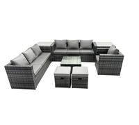 9-seater Patio Coffee Table Sofa Set with 2 Side Tables 2 Small Stools Fimous Dark Grey One Size