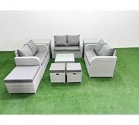 9 Seater PE Wicker Rattan Furniture Sofa Sets with Square Coffee Table 2 Seater Love Sofa 3 Stool 2 Side Table Light Grey Fimous Light Grey One Size