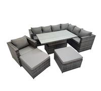 9 Seater Rattan Corner Sofa Sets with Chair 2 Big Stools Fimous Dark Grey One Size