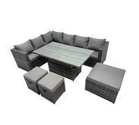 9-seater Rattan Garden Furniture Dining Set with 3 Stools Fimous Dark Grey One Size