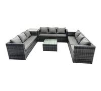Fimous 9 Seater U Shape Rattan Garden Furniture Set Patio Outdoor Lounge Sofa With Footstool Dark Grey Mixed