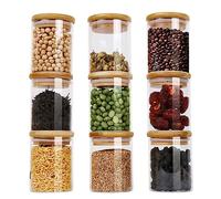 9 Set Glass Storage Jars 250ml,Spice Jars with Bamboo Lids and 125 Labels,High Borosilicate Glass Airtight Canister for Kitchen Storage,Food Storage Container for Spices Tea Coffee Beans Sugar Cookies