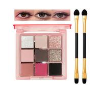 9-Shade Glitter Eyeshadow Palette with Holographic Shimmer & Multichrome Finishes - Waterproof Long-Lasting Colourful Makeup Kit with Dual-Ended Brushes for Soft Smoky Glam Looks