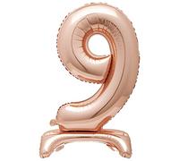 9 - Shaped Rose Gold Foil Balloon (76cm) - Stunning Free-Standing Party Decor - Perfect for Memorable Milestone Events - 1 Pc