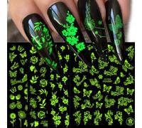 9 Sheet Glow in The Dark Nail Stickers Decals Self-Adhesive Luminous Flower Floral Butterfly Design Manicure Tips Nail Decoration for Women Girls