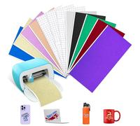 9 Sheets 12" x 5.5" Glitter Vinyl Permanent for Cricut Joy, Shimmer Smart Vinyl with 3 Plotter Transfer Film, Glitter Vinyl Self Adhesive for DIY, Mobile, Phone Case, Laptops