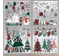 9 Sheets 200+Pcs Christmas Window Clings Stickers, Buffalo Plaid Christmas Tree Window Stickers, Xmas Decals Decorations Window Clings for Glass Window Home Holiday Party