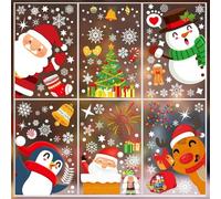 9 Sheets 200+Pcs Christmas Window Stickers Xmas Decals Decorations for Glass Snowflake Santa Claus Reindeer Window Cling Sticker for Holiday