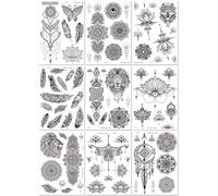 9 Sheets Black Retro Hand Tattoo Sticker With Floral Pattern Mandala Flower Temporary Tattoo Sticker For Collarbone
