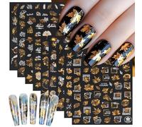 9 Sheets Bronzing Fall Nail Art Stickers 3D Glitter Metallic Maple Leaf Nail Stickers Autumn Laser White Gold Leaves Flower Nail Designs Thanksgiving Holiday Sticker for Women Manicure Tips