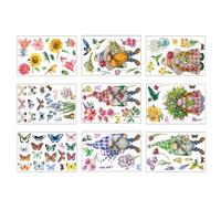 9 Sheets Butterfly Gnomes Window Sticker Spring Flower Bird Pattern Window Decal Clings for Bedroom Living Room Decors Clings