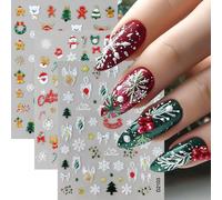 9 Sheets Christmas Nail Art Stickers - Cute Santa Reindeer Snowflake Gingerbread Nail Decals - Nails Stickers & Decals Self-Adhesive - Xmas Nails Stickers for Women Festive Party Nails Art Decoration