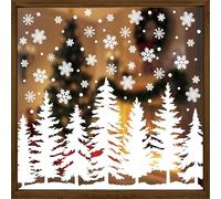 9 Sheets Christmas Window Clings Large Pine Tree Snowflake Window Decals Snowy Xmas Tree Double-Sided Windows Stickers White Winter Forest Trees Windows Decorations for Xmas Party Home Office Glass