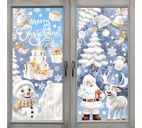 9 Sheets Christmas Window Stickers,Christmas Decorations,Santa Claus Reindeer Snowflake Window Stickers, 3D Reusable Window Displays Stickers,Party Decorations Create Atmosphere