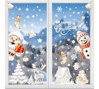 9 Sheets Christmas Window Stickers, Isisyu 180Pcs 3D Christmas Window Clings, Window Stickers Christmas Scene with Snowflakes Santa Claus Reindeer Snowman, Double Sided Xmas Window Decals