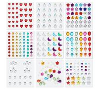 9 Sheets Festival Gems Stick on, Self-Adhesive Face Jewel Stickers Diamonds Rhinestones Decals for Makeup, Nail Sticker for Face Eye Arm Body Nail Art Design Decoration Party Supplies (Multicolored)