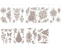 9 Sheets Fine Line Temporary Tattoos - Realistic Removable Body Art, Words, Patterns, Flowers, Botanical Leaves - 45 pcs of Festival Tattoos